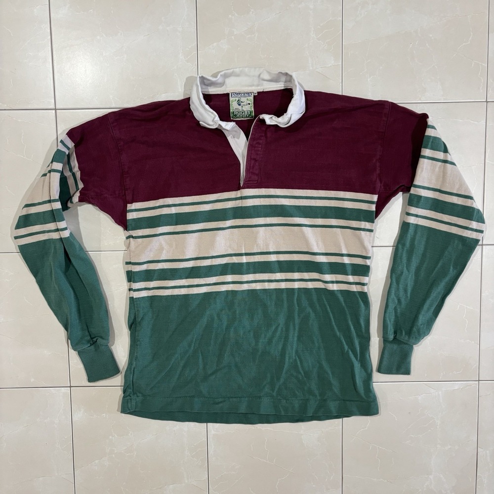 Vintage Lands End Rugby Shirt Men's M 90s Color Block Striped Y2K Jersey Skater